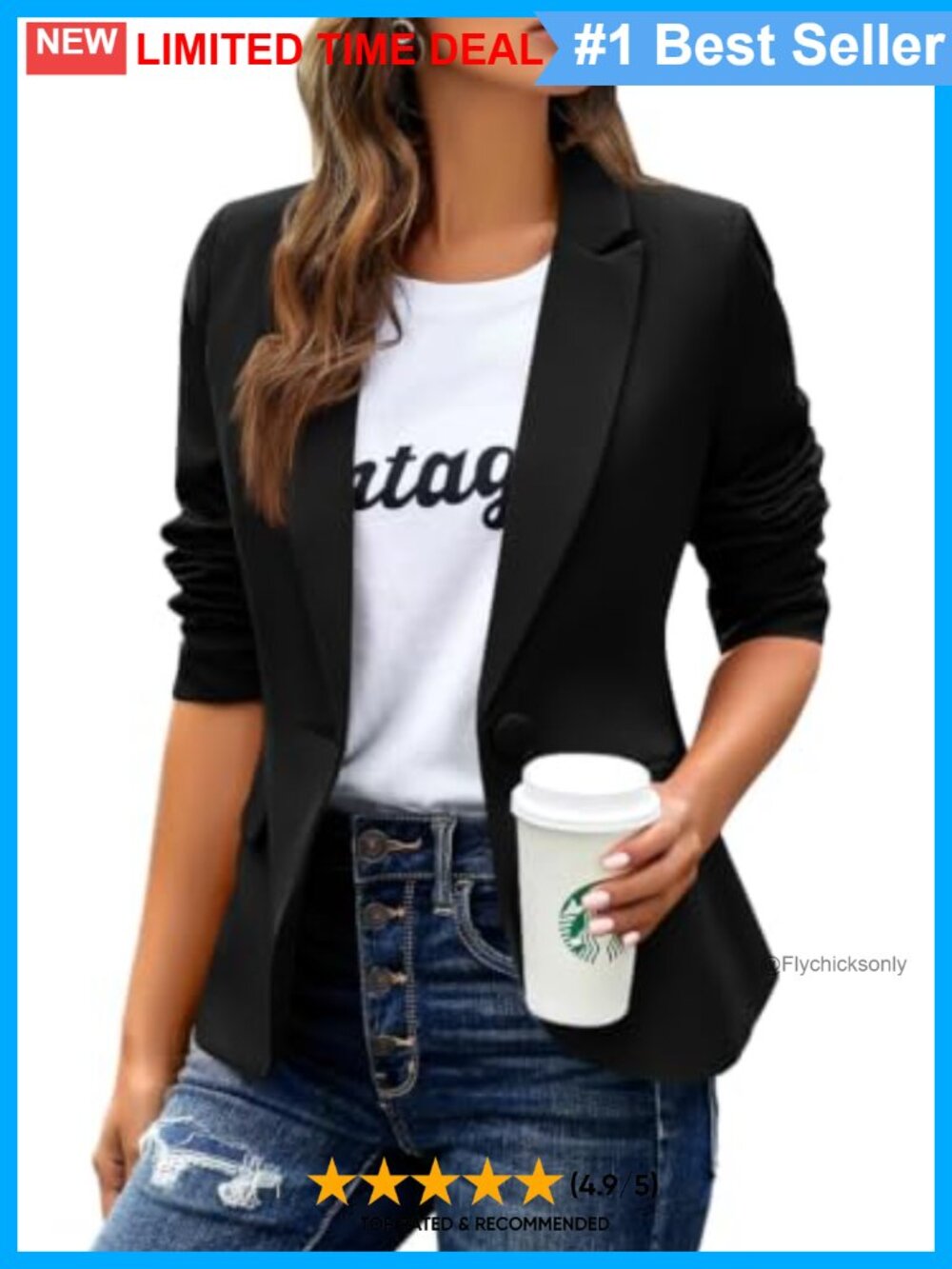 Women's Business Casual Notch Lapel Blazer Open Front Work Suit Jacket